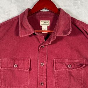 LL Bean Shirt Mens XXL‎ Red Heavy Chamois Long Sleeve *SHORTENED SLEEVES
